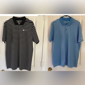 Nike Victory Stripe Dri-Fit Polo Golf Shirts Blue & Black Sz L; Like New
